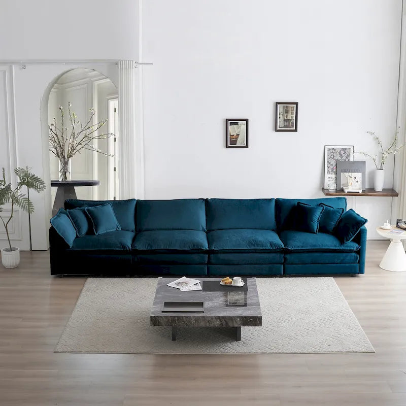 Modular Sectional Sofa for Living Room,U Shaped Couch 5 Seater Convertible Sectional Couch with 1 Ottoman ,Blue Chenille