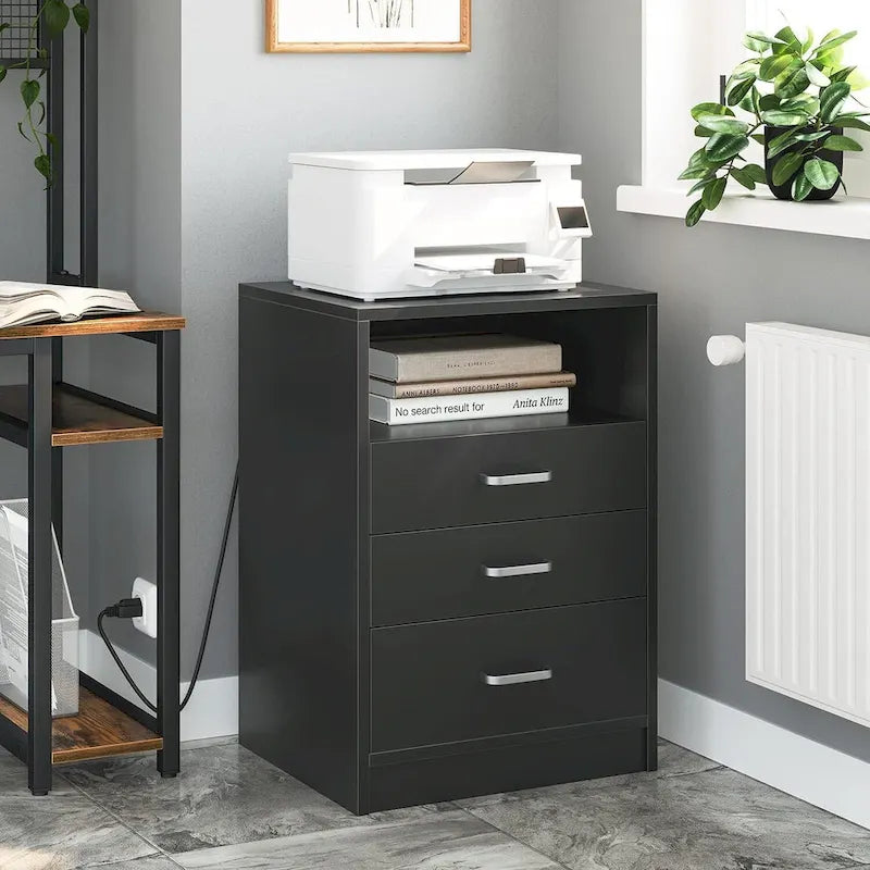 Nightstand 3 Drawers Open Storage Charging Station