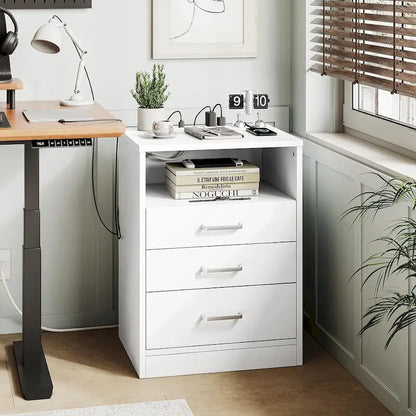 Nightstand 3 Drawers Open Storage Charging Station