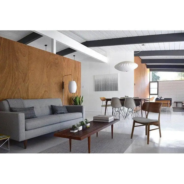 Set of 2 Retro Brown Wood Leg Dining Room Chair With Curved Back Fabric Cushions Upholstered Seat