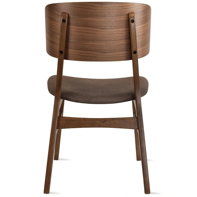 Set of 2 Retro Brown Wood Leg Dining Room Chair With Curved Back Fabric Cushions Upholstered Seat