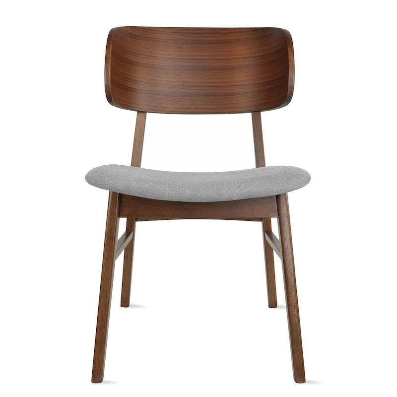 Set of 2 Retro Brown Wood Leg Dining Room Chair With Curved Back Fabric Cushions Upholstered Seat