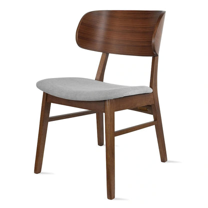 Set of 2 Retro Brown Wood Leg Dining Room Chair With Curved Back Fabric Cushions Upholstered Seat