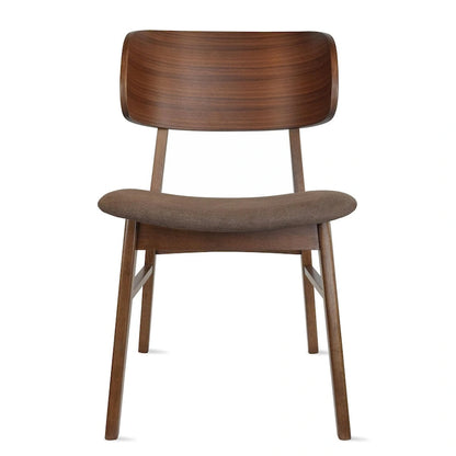 Set of 2 Retro Brown Wood Leg Dining Room Chair With Curved Back Fabric Cushions Upholstered Seat