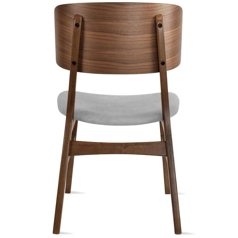 Set of 2 Retro Brown Wood Leg Dining Room Chair With Curved Back Fabric Cushions Upholstered Seat