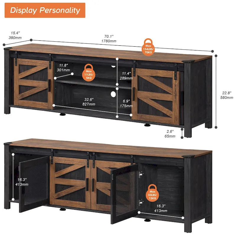 Sliding Barn TV Stand Entertainment Center for 75 TV