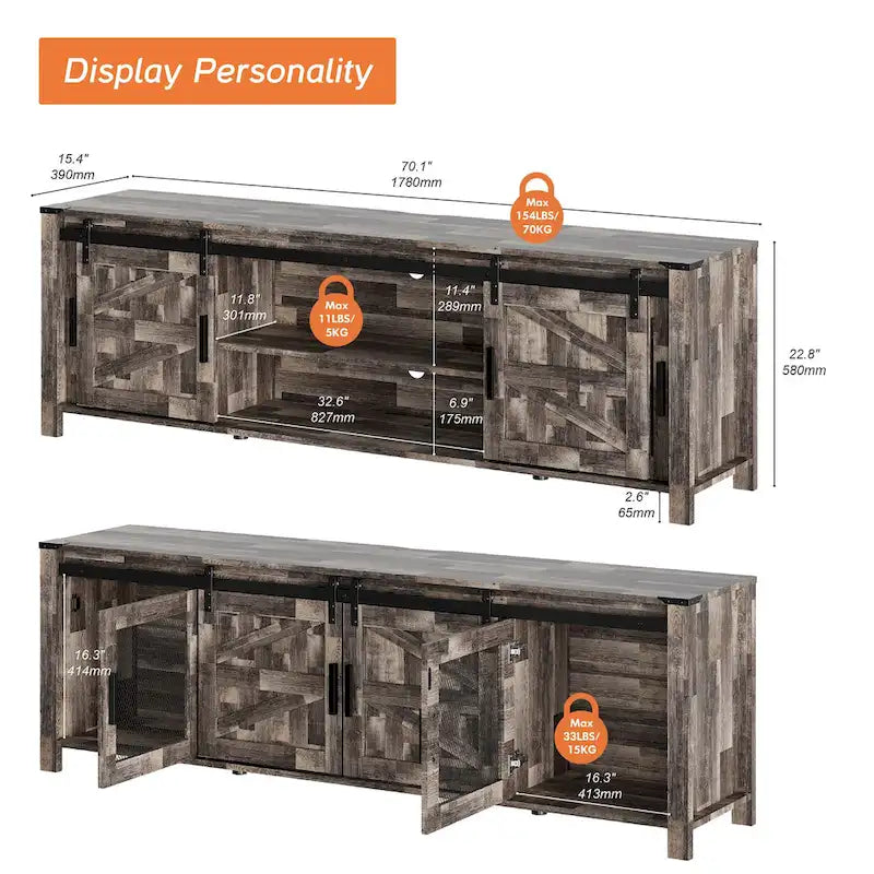 Sliding Barn TV Stand Entertainment Center for 75 TV
