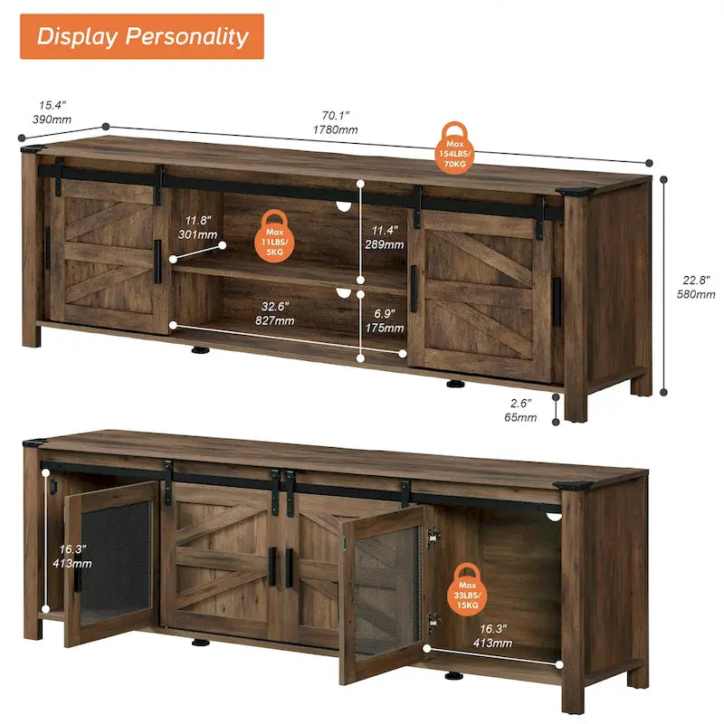 Sliding Barn TV Stand Entertainment Center for 75 TV