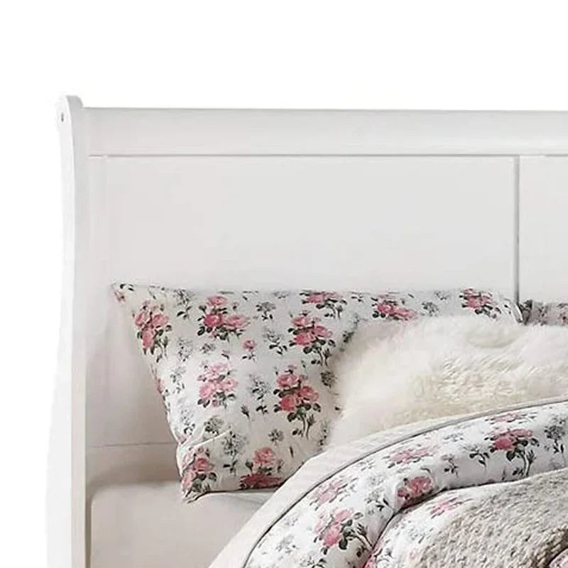 Transitional Panel Design Sleigh Eastern King Size Bed, White