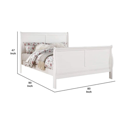 Transitional Panel Design Sleigh Eastern King Size Bed, White