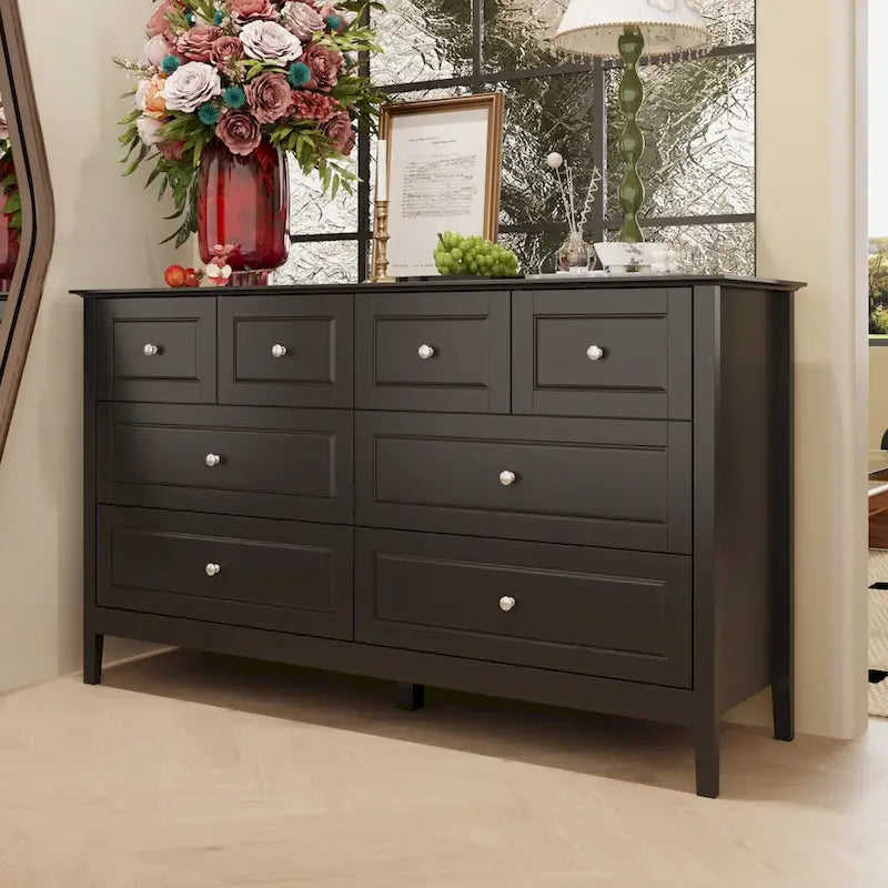 Bedroom Dresser with Silver Accents Sleek and Spacious Organizer Chest