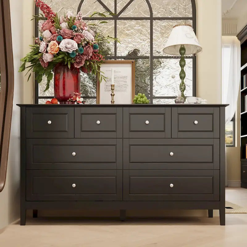 Bedroom Dresser with Silver Accents Sleek and Spacious Organizer Chest