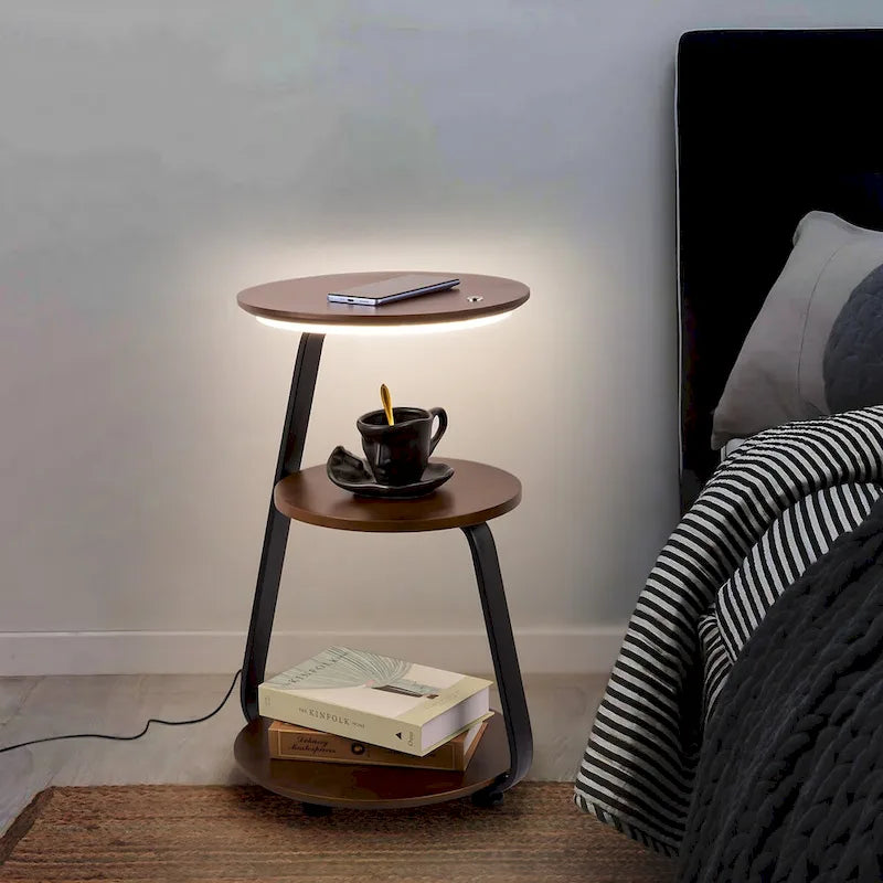 Modern Nightstand with Wireless Charger and LED Lights