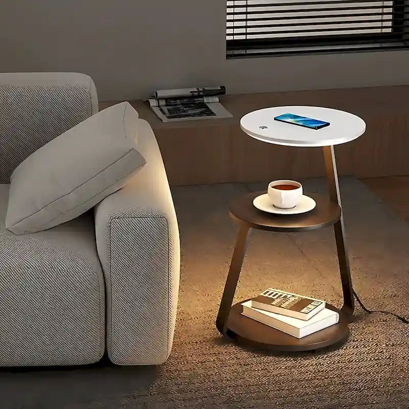 Modern Nightstand with Wireless Charger and LED Lights