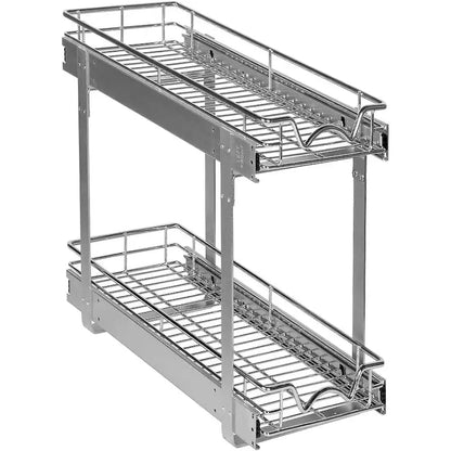 Hold N Storage Pull Out Cabinet Organizer 2 Tier  Heavy Duty Metal with Lifetime Limited Warranty - Anti Rust Chrome Finish
