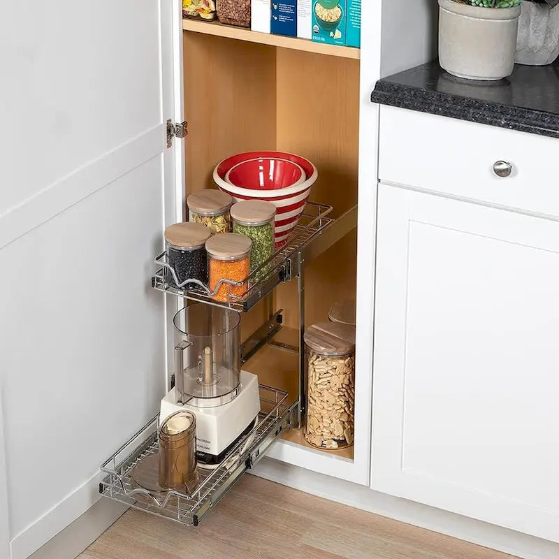 Hold N Storage Pull Out Cabinet Organizer 2 Tier  Heavy Duty Metal with Lifetime Limited Warranty - Anti Rust Chrome Finish