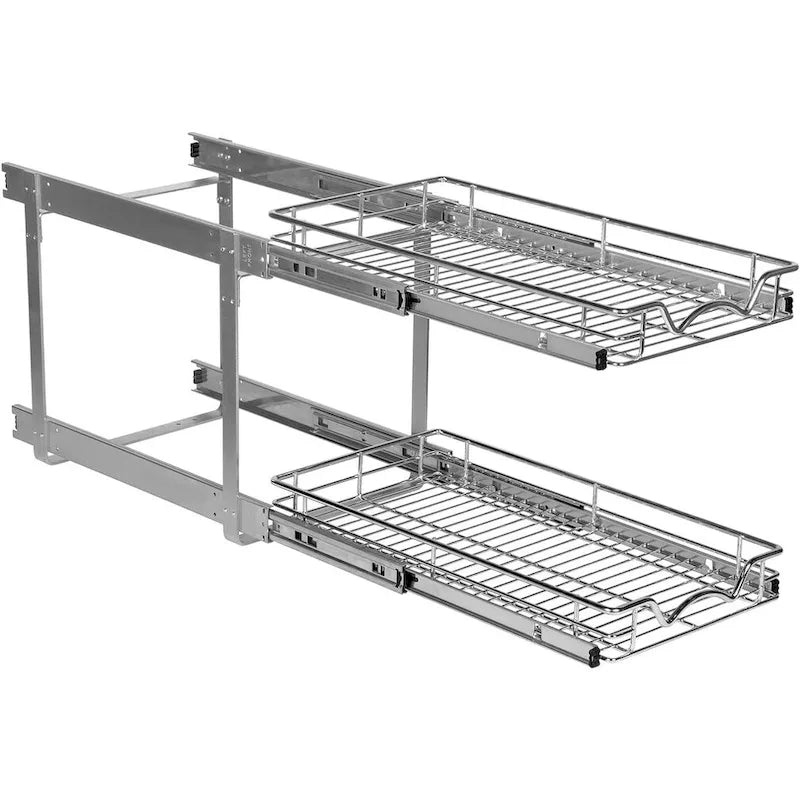 Hold N Storage Pull Out Cabinet Organizer 2 Tier  Heavy Duty Metal with Lifetime Limited Warranty - Anti Rust Chrome Finish
