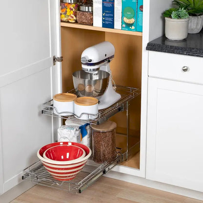Hold N Storage Pull Out Cabinet Organizer 2 Tier  Heavy Duty Metal with Lifetime Limited Warranty - Anti Rust Chrome Finish