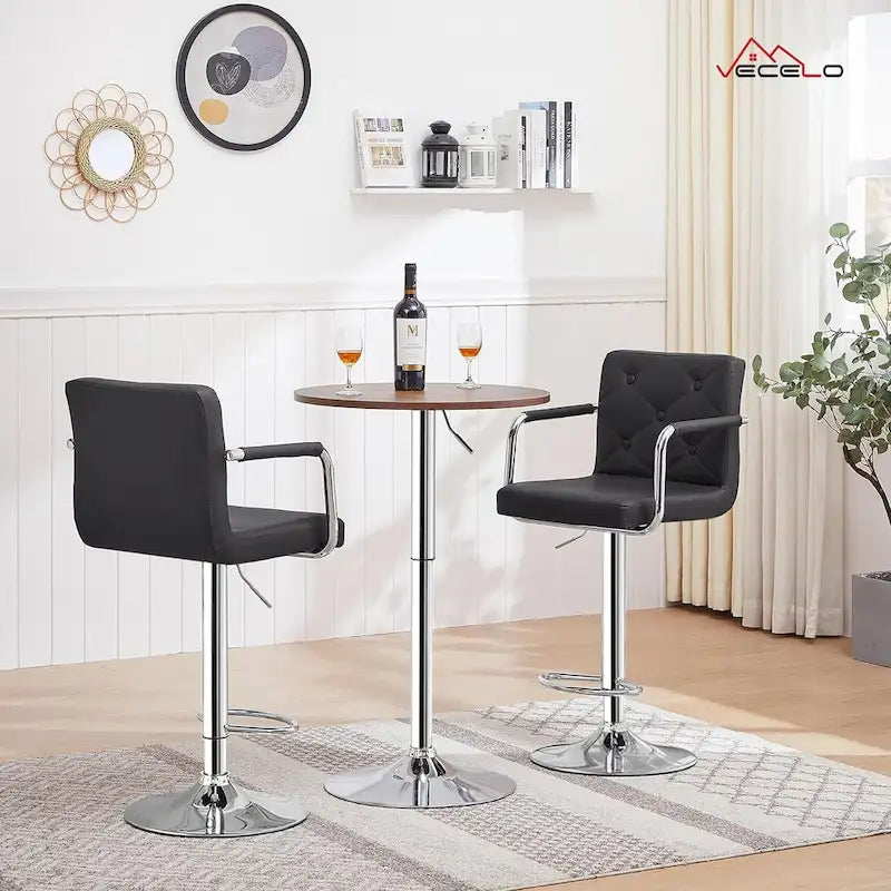 Javlergo Adjustable Height Swivel Bar Stools PU Leather with Back and Armrest, Set of 4 Barstools