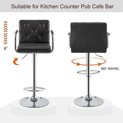 Javlergo Adjustable Height Swivel Bar Stools PU Leather with Back and Armrest, Set of 4 Barstools