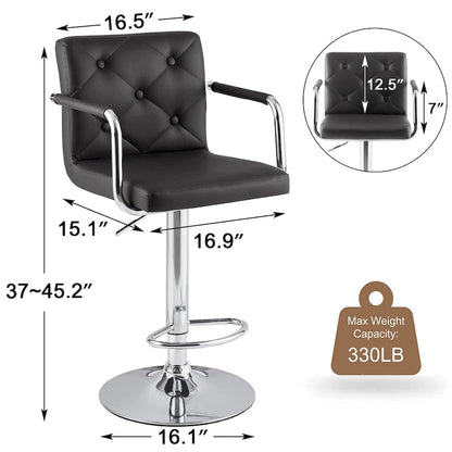 Javlergo Adjustable Height Swivel Bar Stools PU Leather with Back and Armrest, Set of 4 Barstools