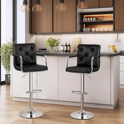 Javlergo Adjustable Height Swivel Bar Stools PU Leather with Back and Armrest, Set of 4 Barstools