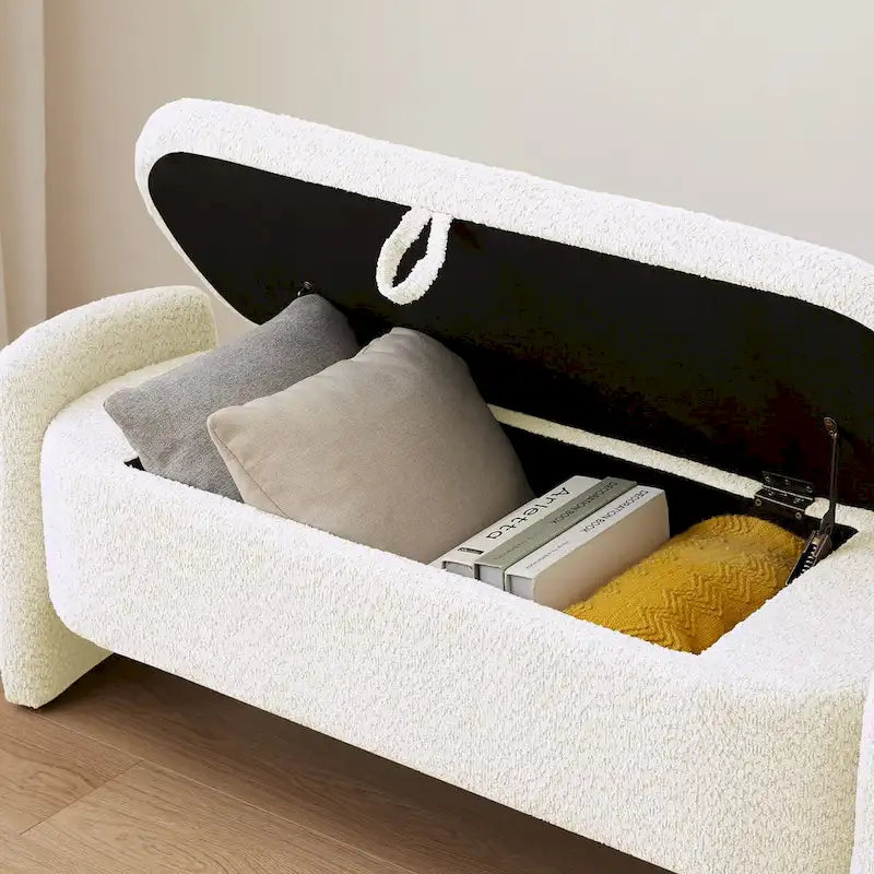 Ottoman 3D Lamb Fleece Fabric Storage Bench w/ Large Storage Space