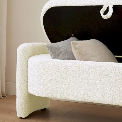 Ottoman 3D Lamb Fleece Fabric Storage Bench w/ Large Storage Space