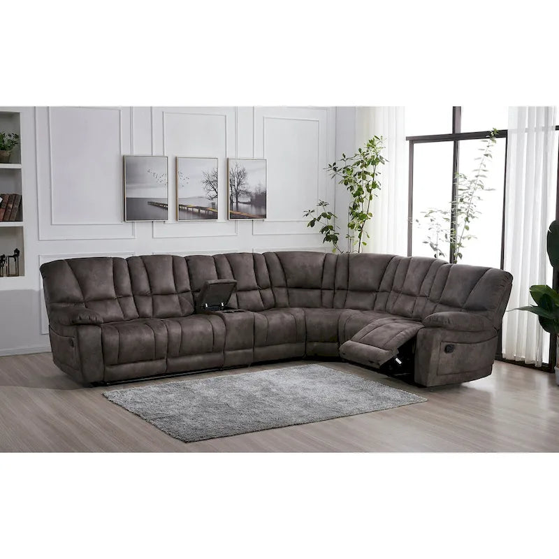 Betsy Furniture Large Microfiber Reclining Sectional Living Room Sofa in Grey