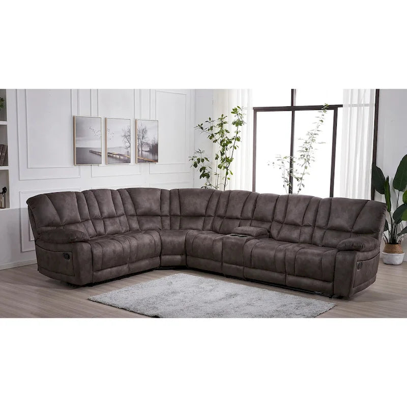 Betsy Furniture Large Microfiber Reclining Sectional Living Room Sofa in Grey