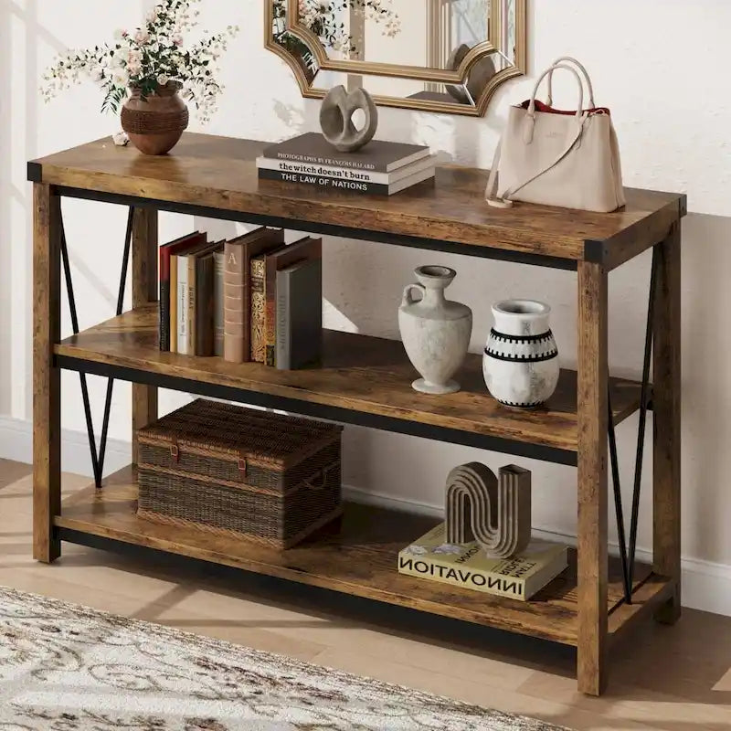 3 Tier Wood Narrow Farmhouse Entryway Table, Console Table
