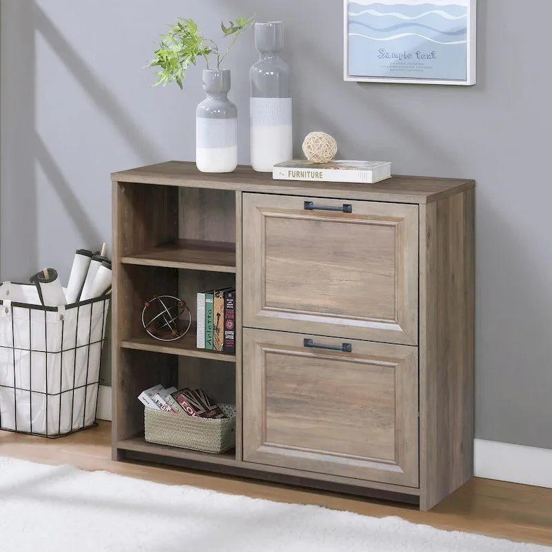 Saint Birch Alaska Transitional Rustic Oak 2-Drawer File Cabinet with 3-Shelves