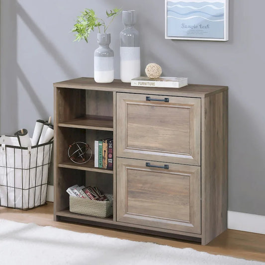 Saint Birch Alaska Transitional Rustic Oak 2-Drawer File Cabinet with 3-Shelves