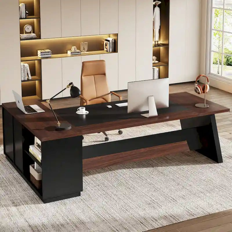 78.7-Inch L-Shaped Executive Desk Computer Desk with File Cabinet