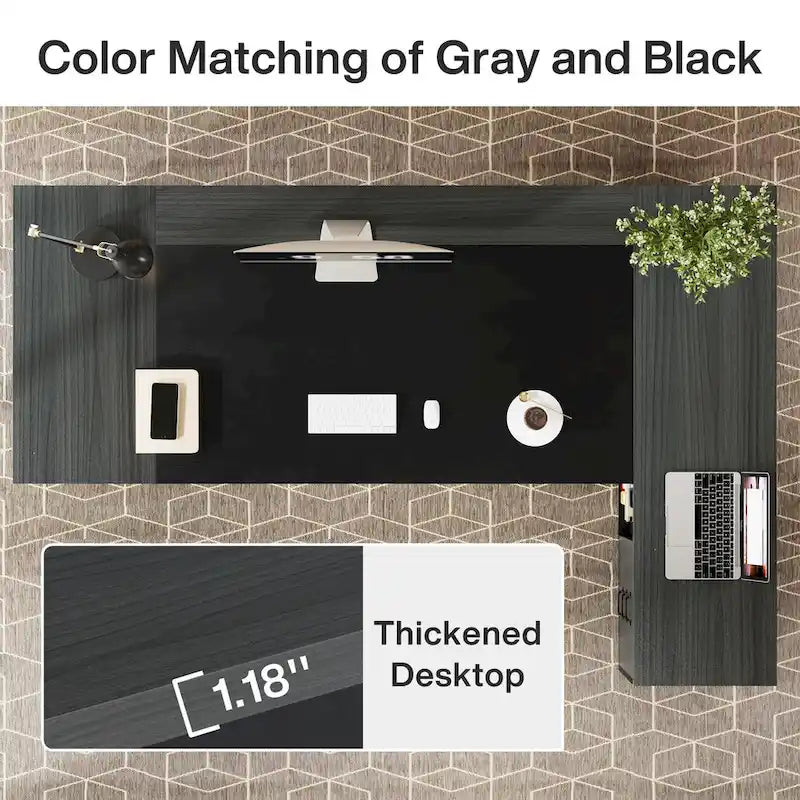 78.7-Inch L-Shaped Executive Desk Computer Desk with File Cabinet