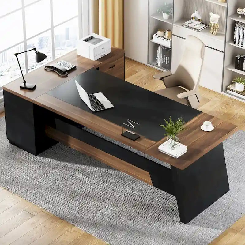 78.7-Inch L-Shaped Executive Desk Computer Desk with File Cabinet