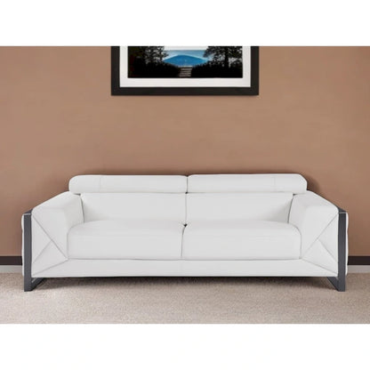 HomeRoots 89 White Italian Leather Sofa With Silver Legs - 35 H x 89 W x 43 D