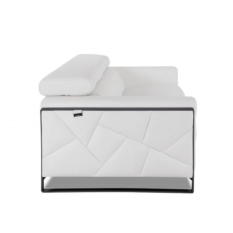 HomeRoots 89 White Italian Leather Sofa With Silver Legs - 35 H x 89 W x 43 D