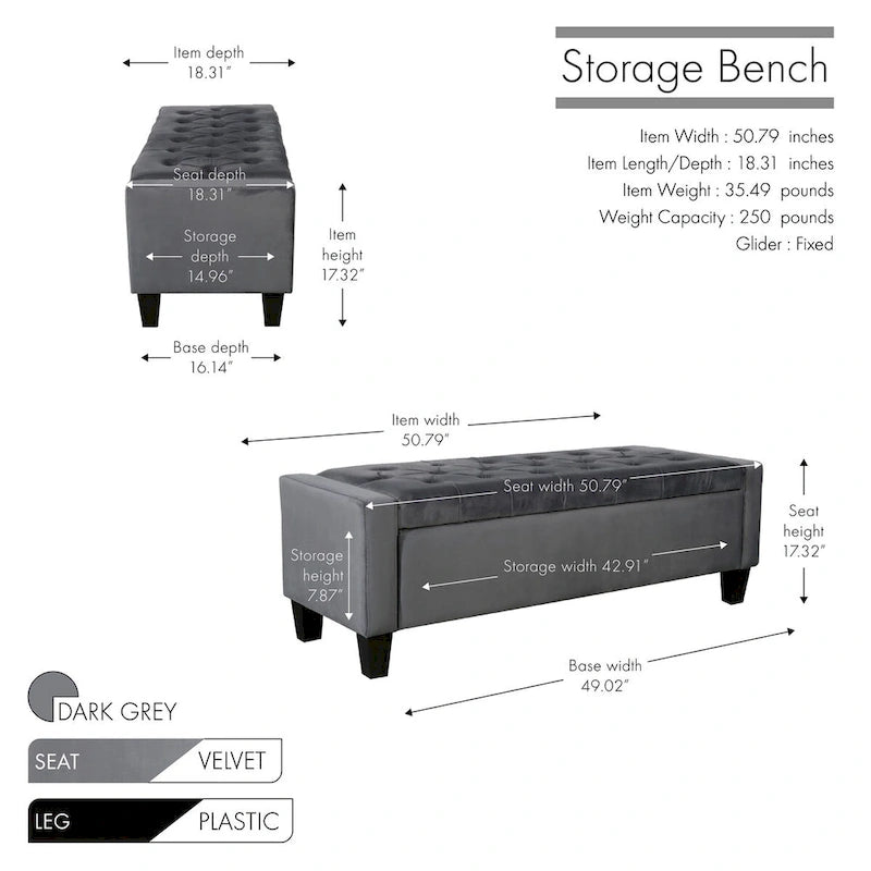 Porthos Home Warren Velvet Button Tufted Storage Bench