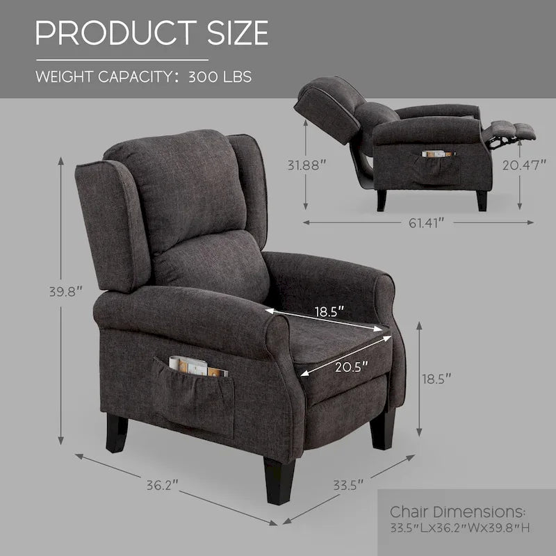 HOMYKA Manual Pushback Recliner Adjustable Accent Chair Wingback Armchair Set of 2