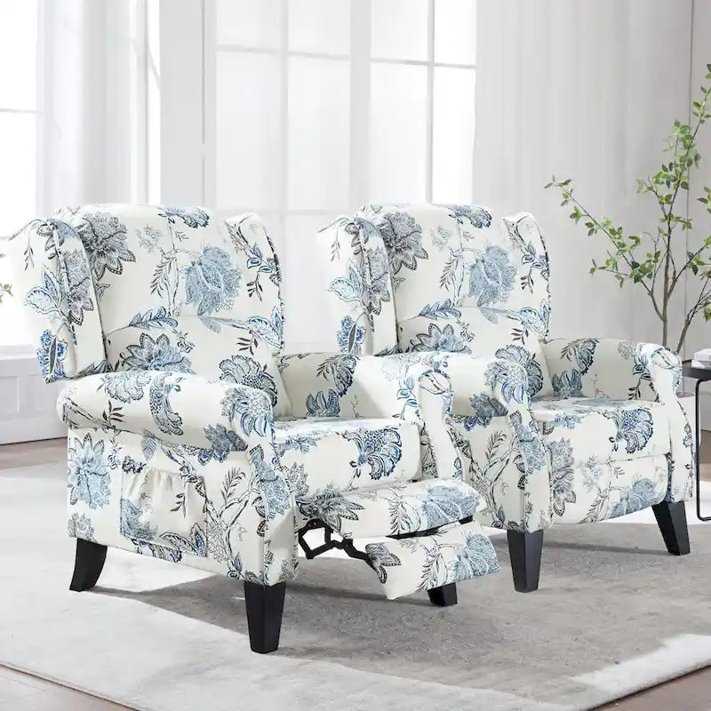 HOMYKA Manual Pushback Recliner Adjustable Accent Chair Wingback Armchair Set of 2