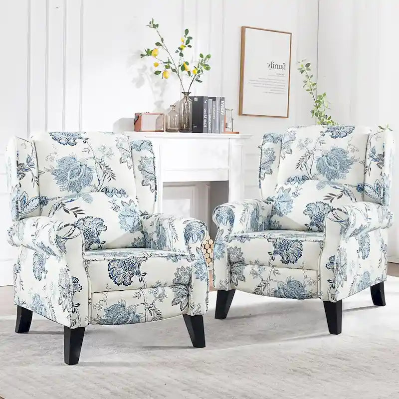 HOMYKA Manual Pushback Recliner Adjustable Accent Chair Wingback Armchair Set of 2