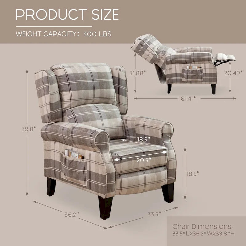 HOMYKA Manual Pushback Recliner Adjustable Accent Chair Wingback Armchair Set of 2