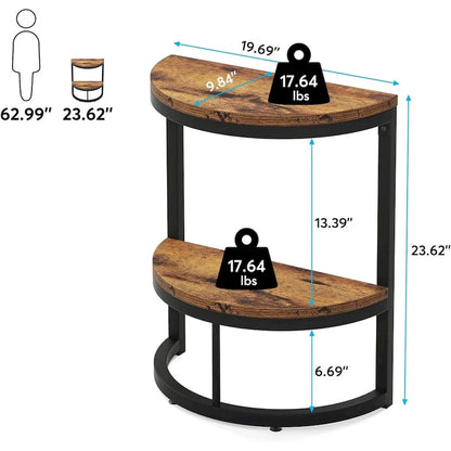 2-Tier Half Round End Table with Storage for Sofa, Living Room