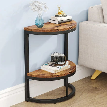 2-Tier Half Round End Table with Storage for Sofa, Living Room
