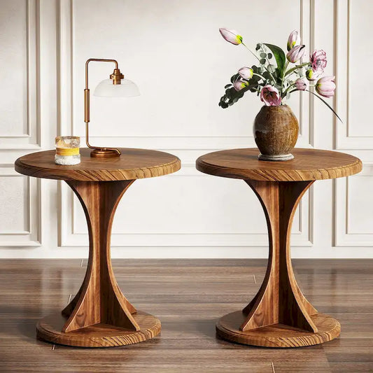Round End Side Table for Living Room, Wood Small Sofa Chair Side Table, Easy Assembly