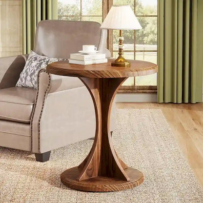 Round End Side Table for Living Room, Wood Small Sofa Chair Side Table, Easy Assembly