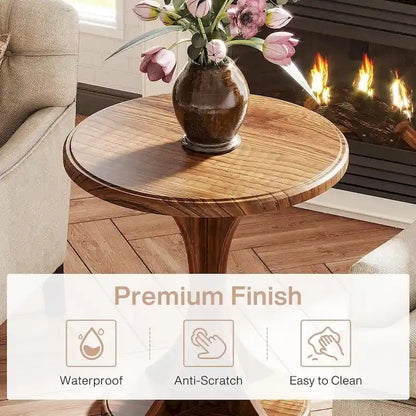 Round End Side Table for Living Room, Wood Small Sofa Chair Side Table, Easy Assembly
