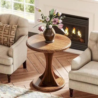 Round End Side Table for Living Room, Wood Small Sofa Chair Side Table, Easy Assembly