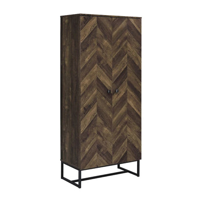 Akk 71 Inch 2 Door Tall Wardrobe Cabinet, Sled Legs, Chevron Wood Brown